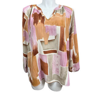 Entro Women’s Abstract Print Long Sleeve Blouse Size XL Made in USA